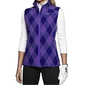 Nike Golf Aeroloft Argyle Purple Puffer Vest Purple Full Zip Mock Neck Large